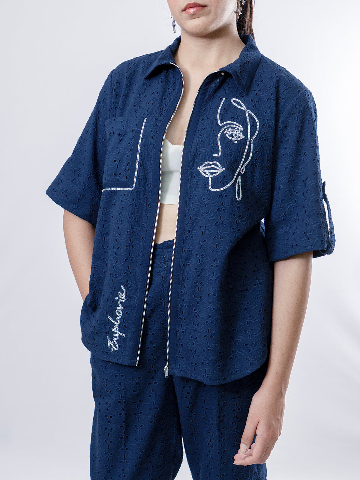 Zipping Euphoria In Blue Coord Set- EUPHORIA