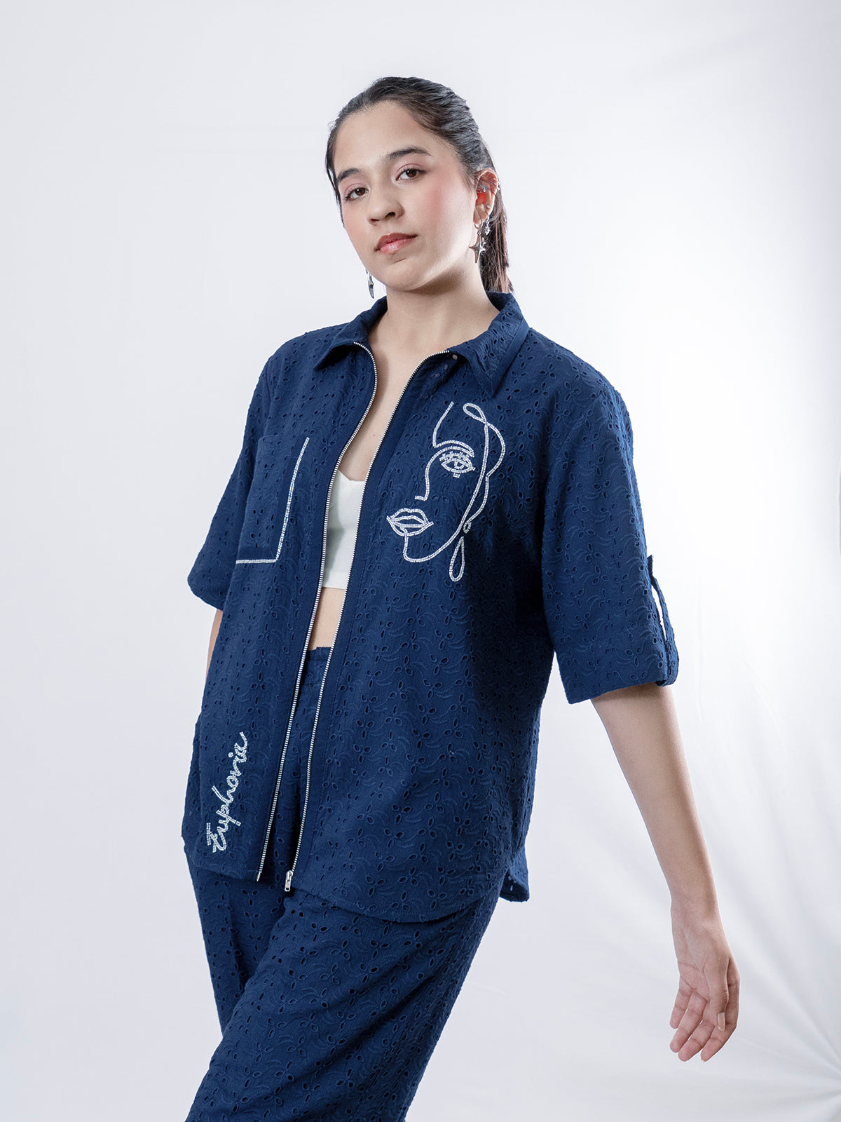 Zipping Euphoria In Blue Coord Set- EUPHORIA