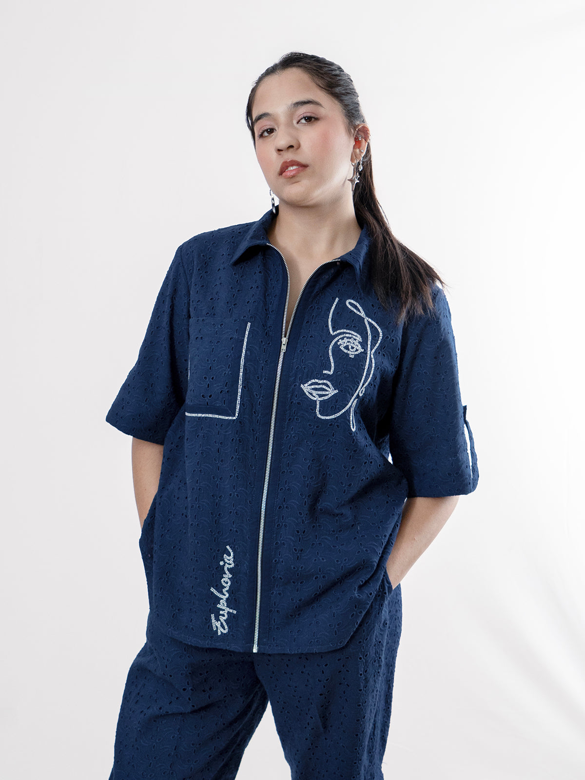 Zipping Euphoria In Blue Coord Set- EUPHORIA