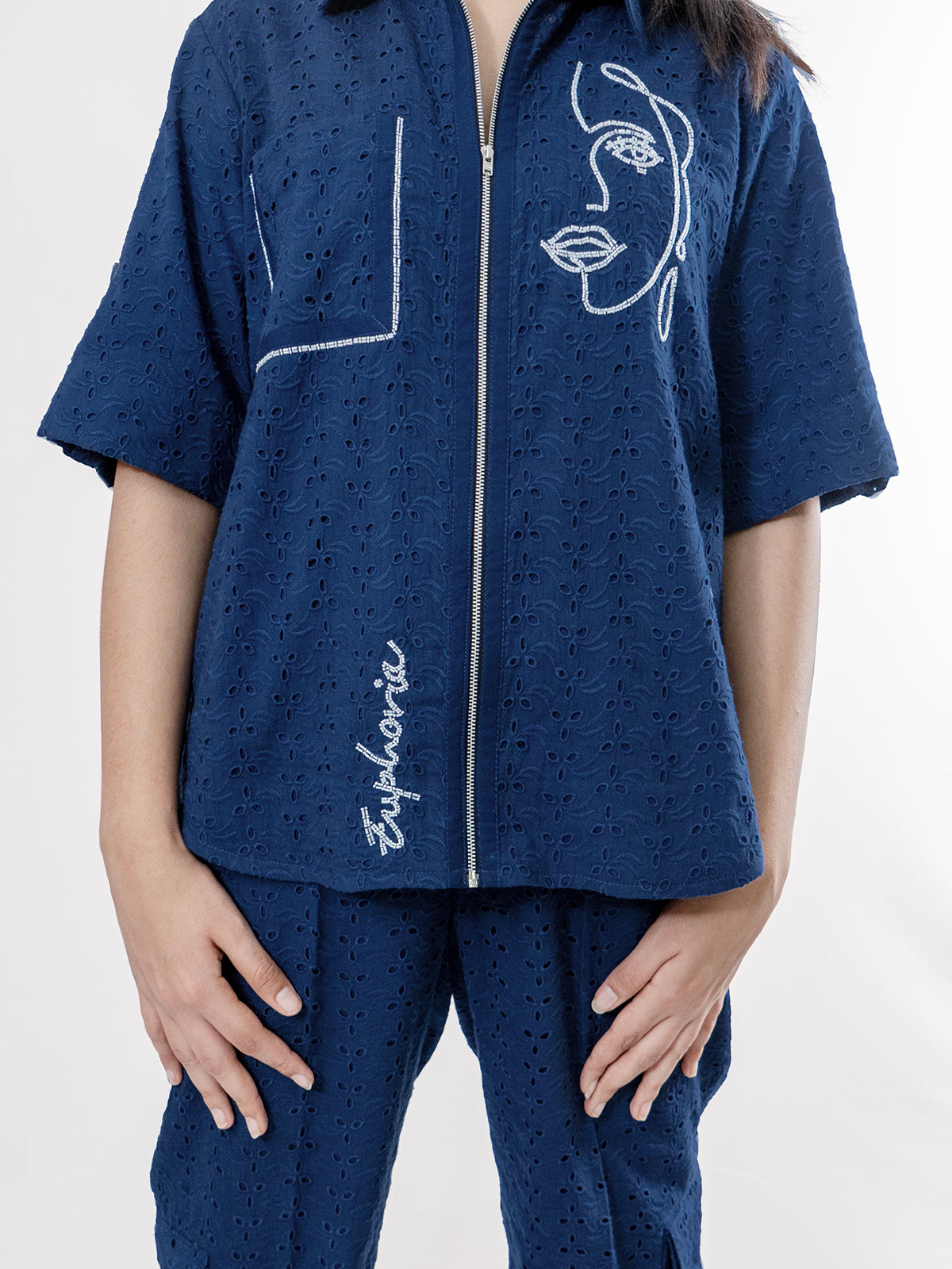 Zipping Euphoria In Blue Coord Set- EUPHORIA