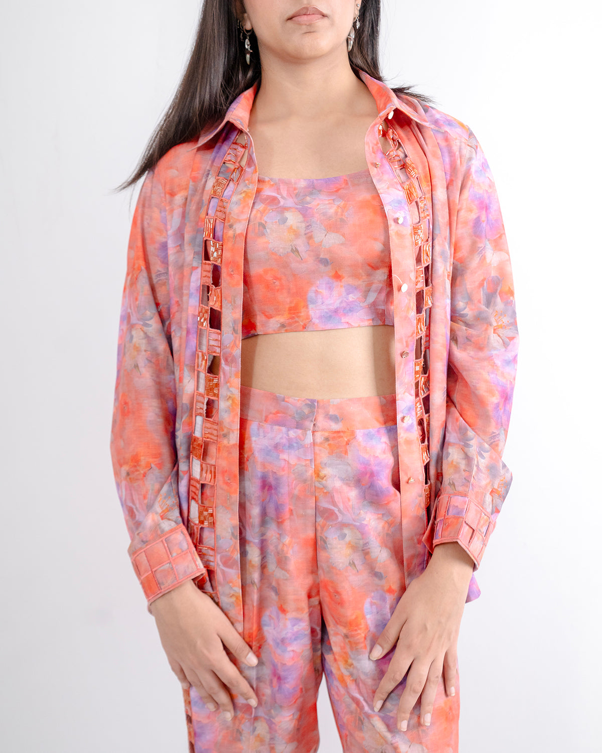 Floral Linen Blend Hand Embellished Co-ord Set- EUPHORIA
