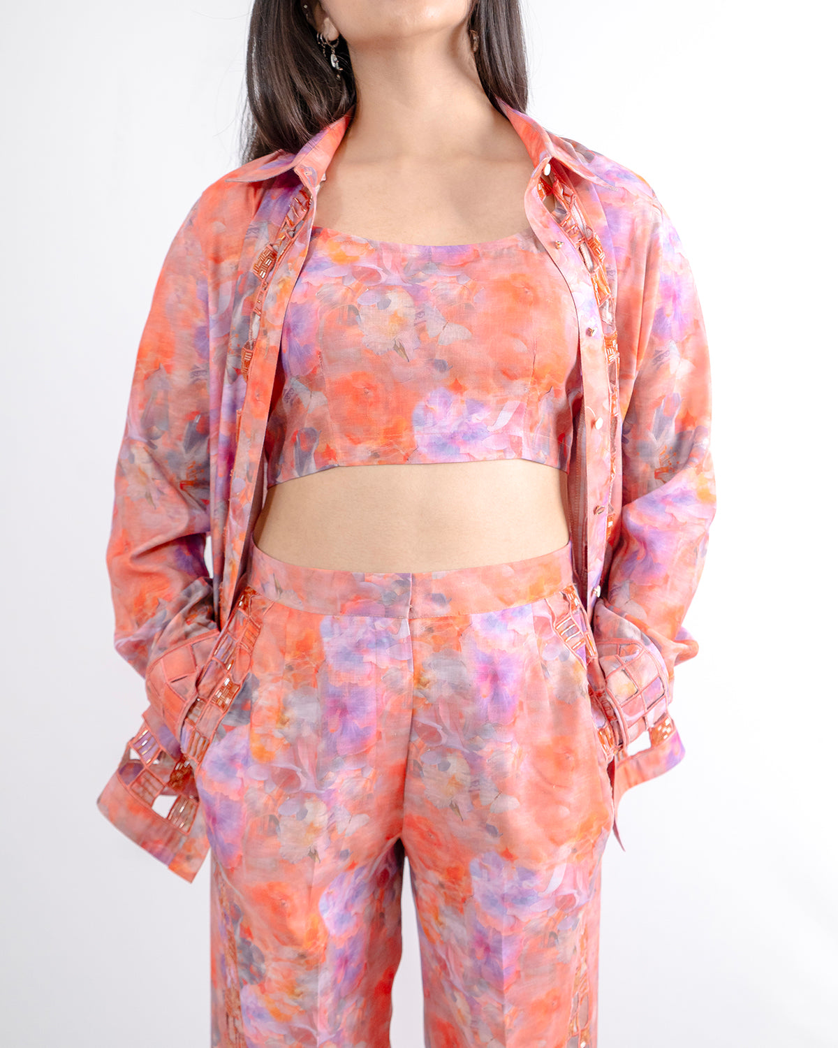 Floral Linen Blend Hand Embellished Co-ord Set- EUPHORIA