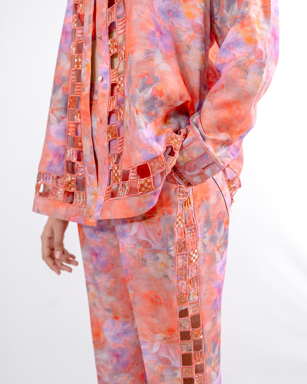 Floral Linen Blend Hand Embellished Co-ord Set- EUPHORIA
