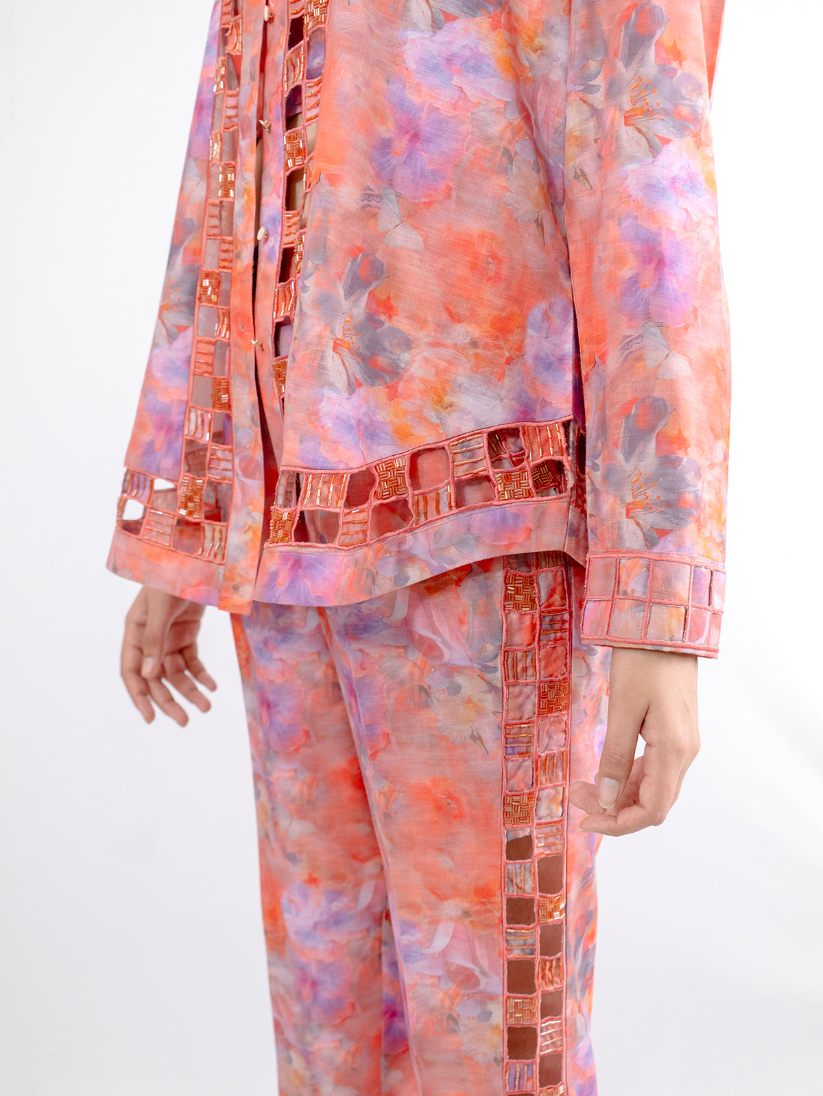 Floral Linen Blend Hand Embellished Co-ord Set- EUPHORIA
