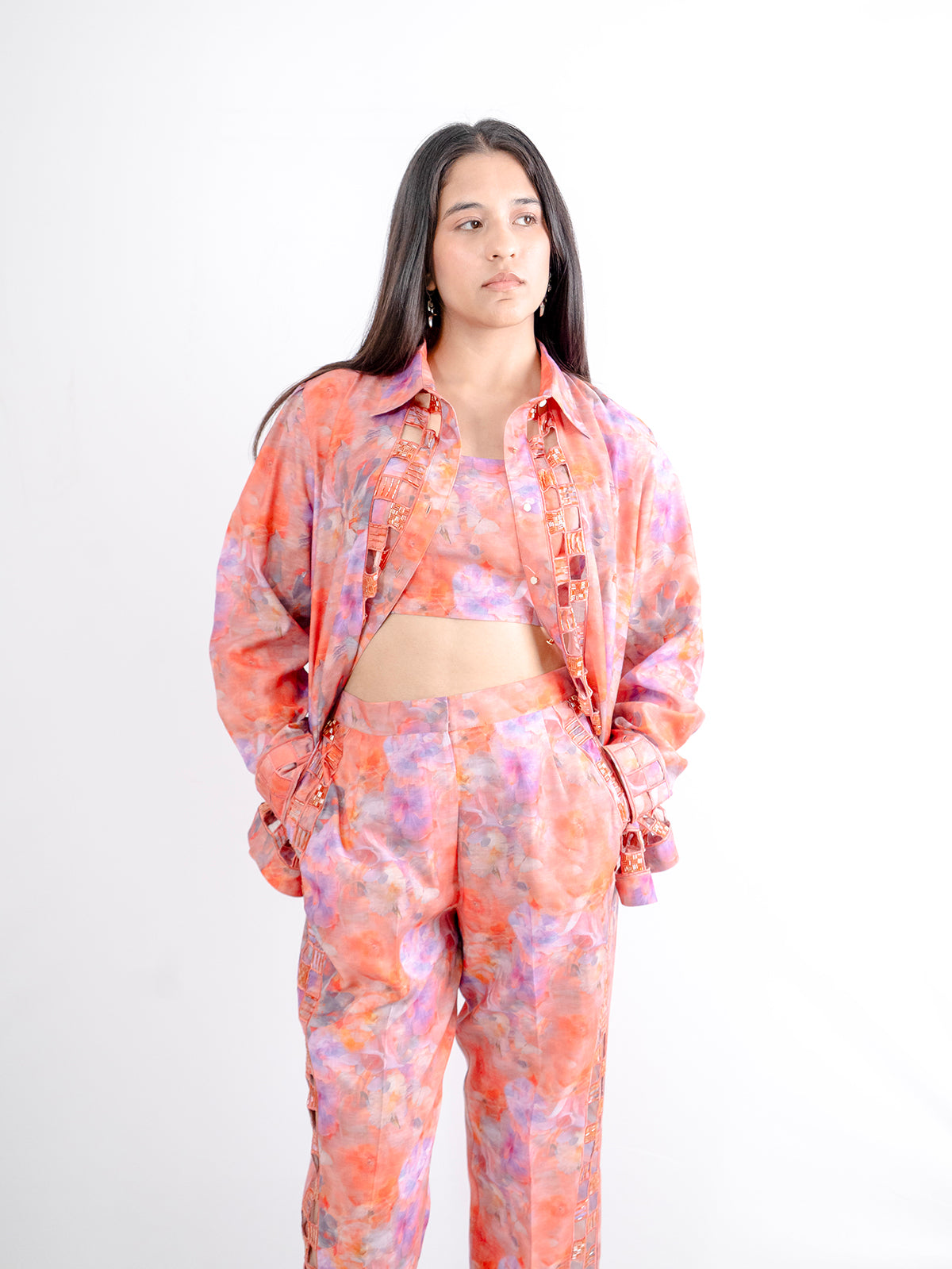 Floral Linen Blend Hand Embellished Co-ord Set- EUPHORIA