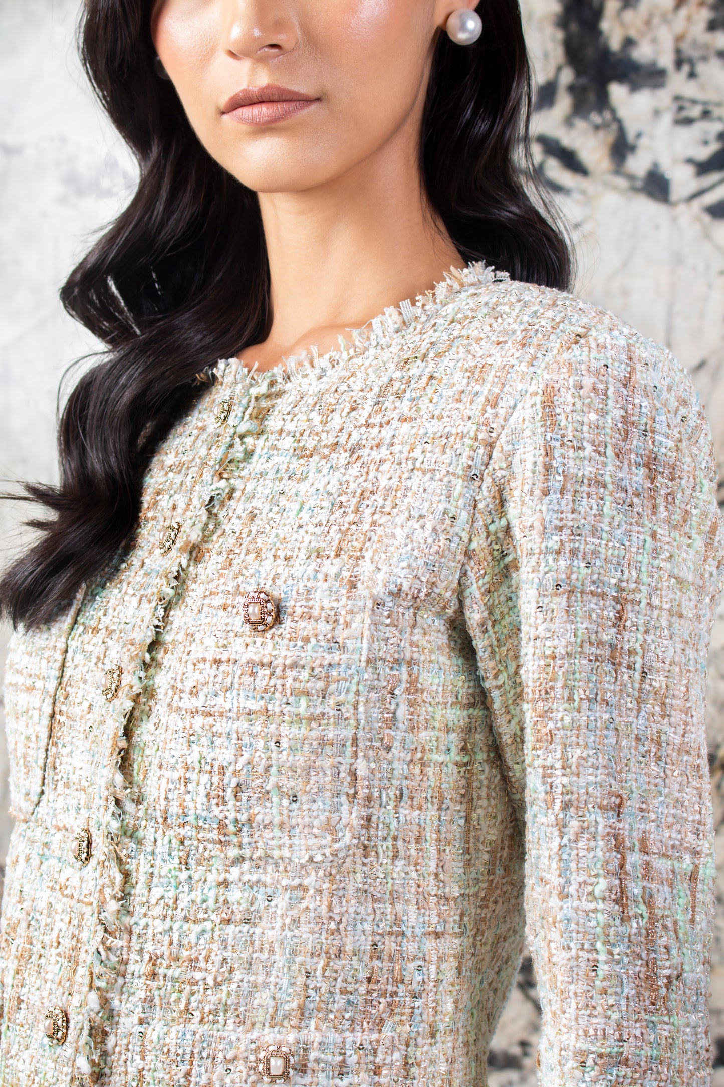 Le Sable Shimmer Tweed Blazer