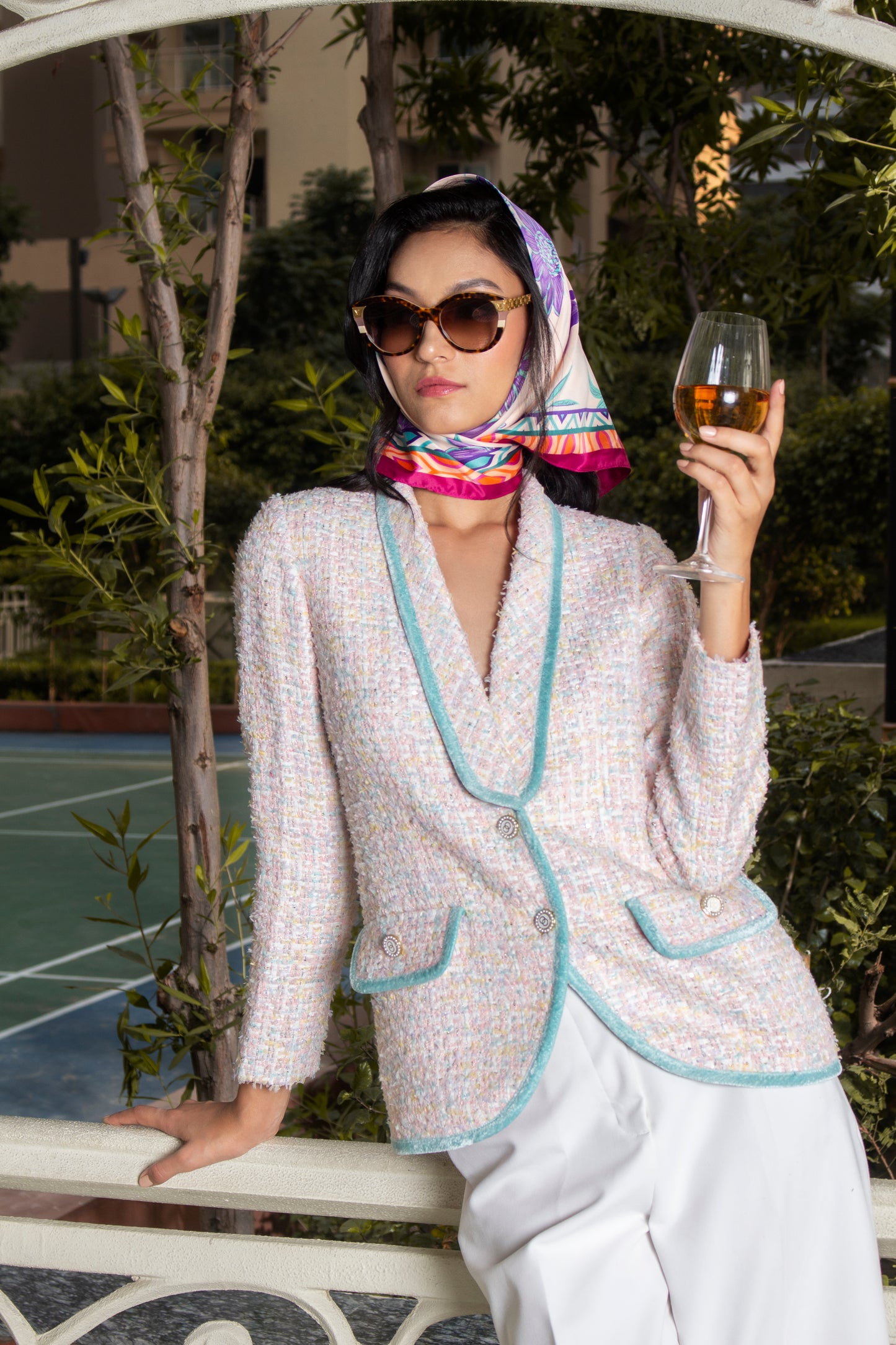 Rose Pink Shimmer Tweed Blazer