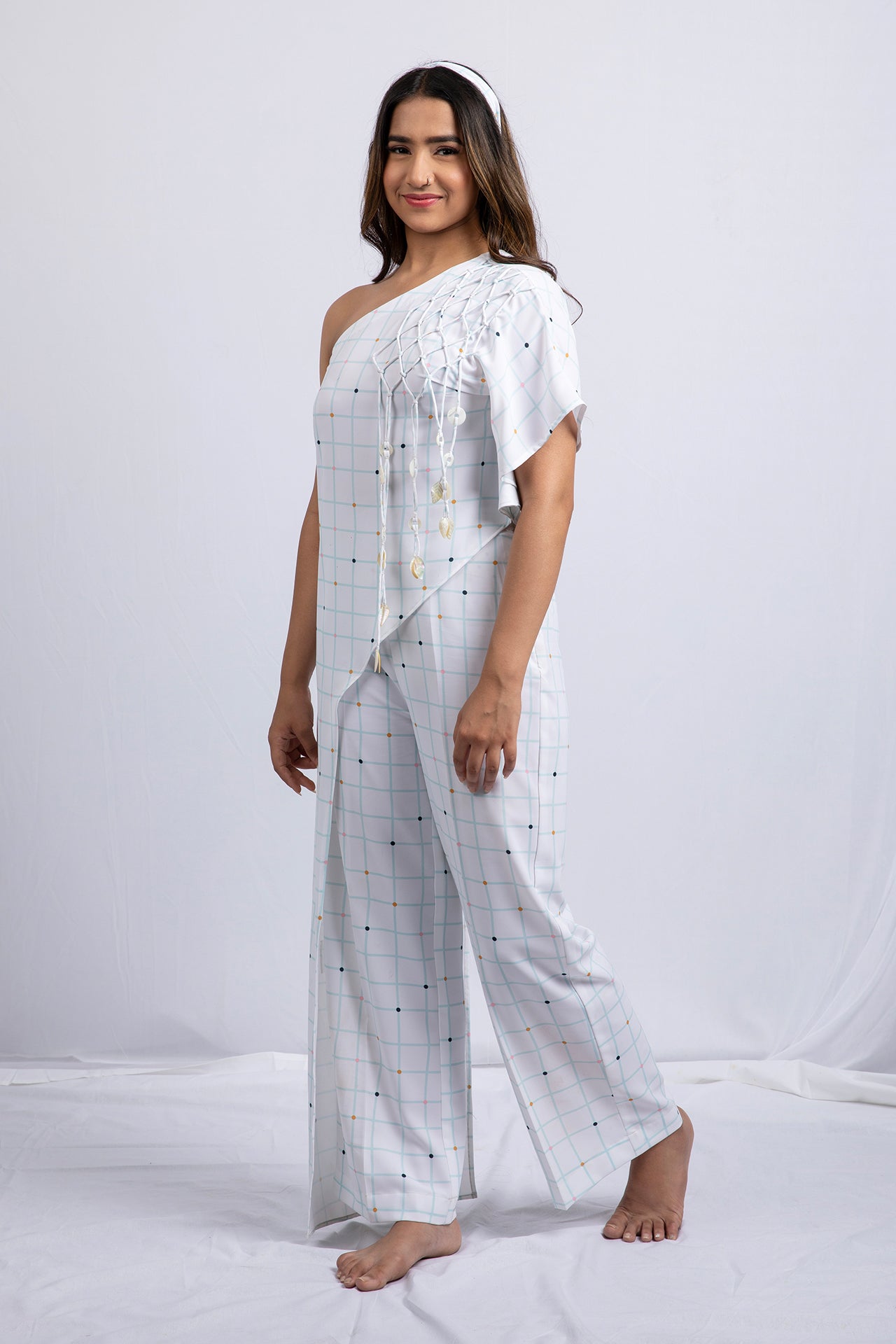 Ivory Checkers Co-Ord LONG TOP