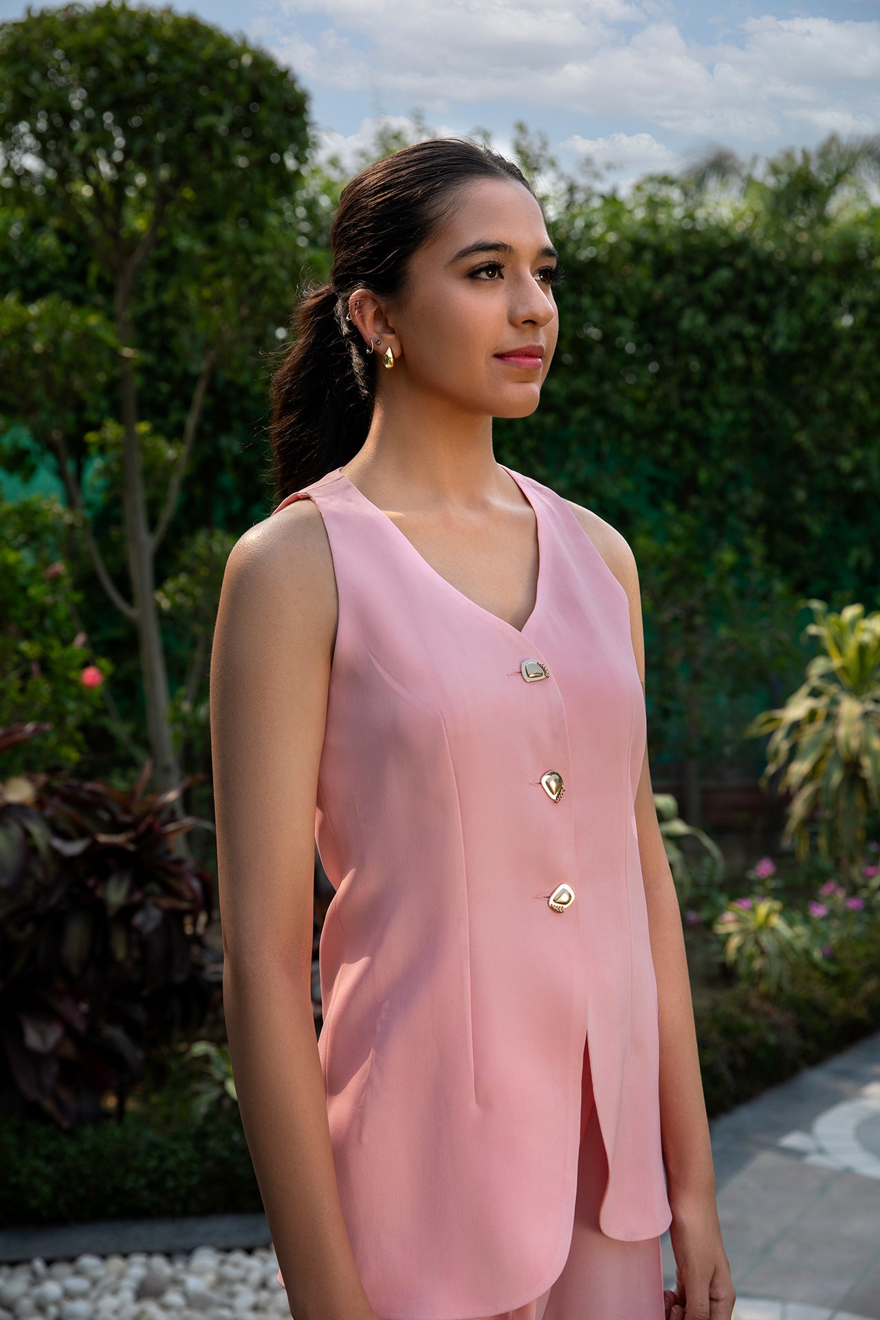 Pink Long Waist Coat Top