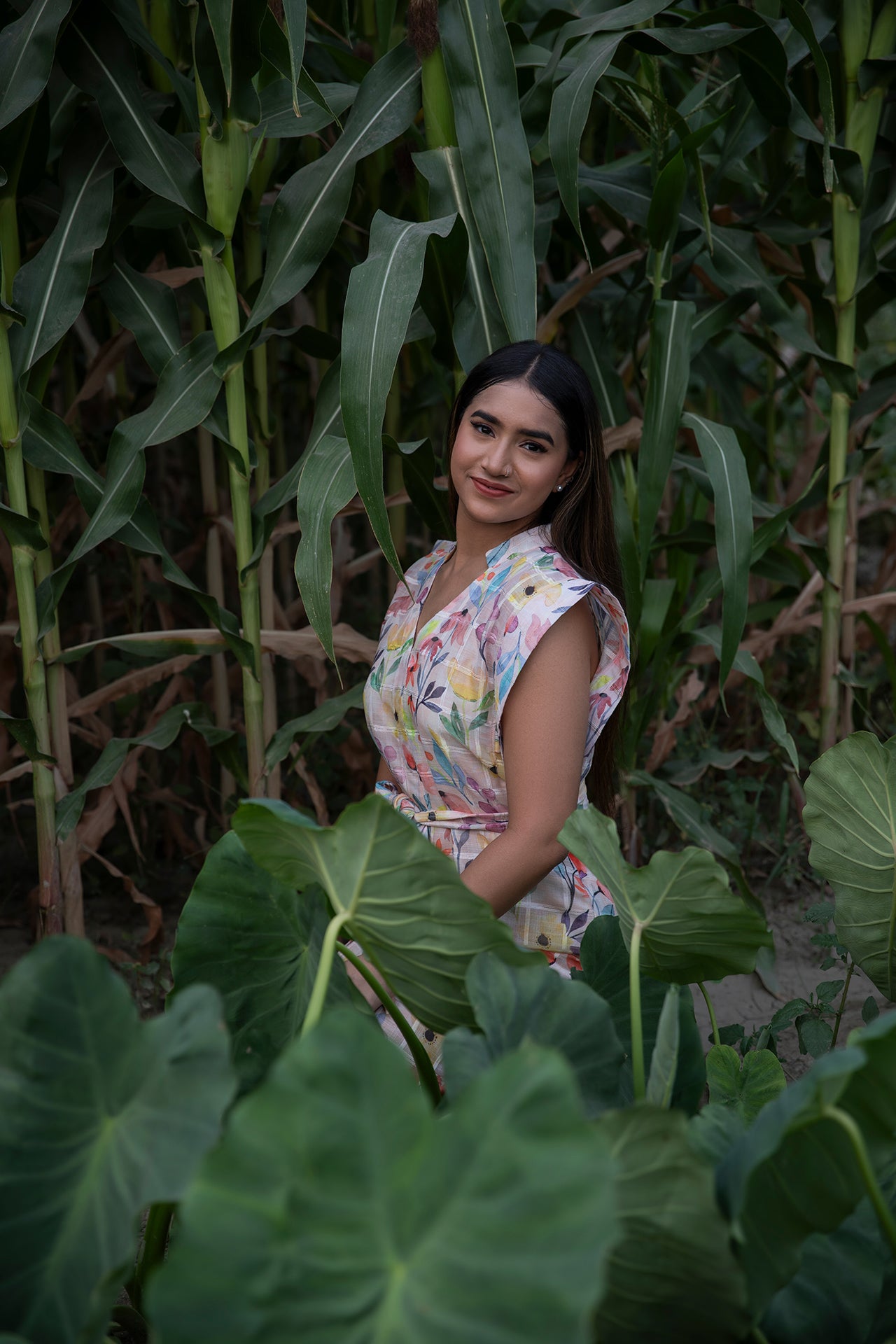 Floral Printed Linen Midi Dress
