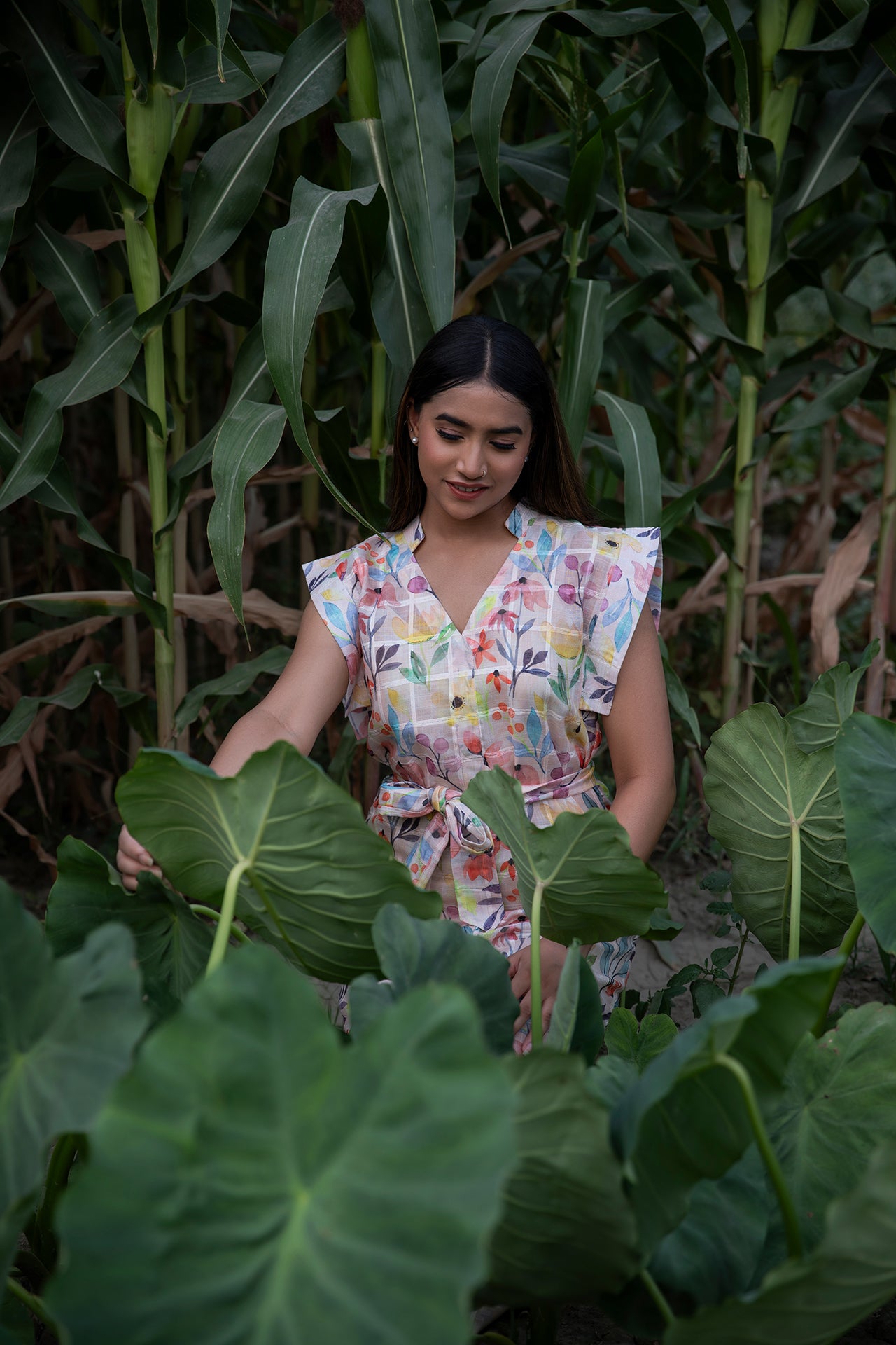 Floral Printed Linen Midi Dress
