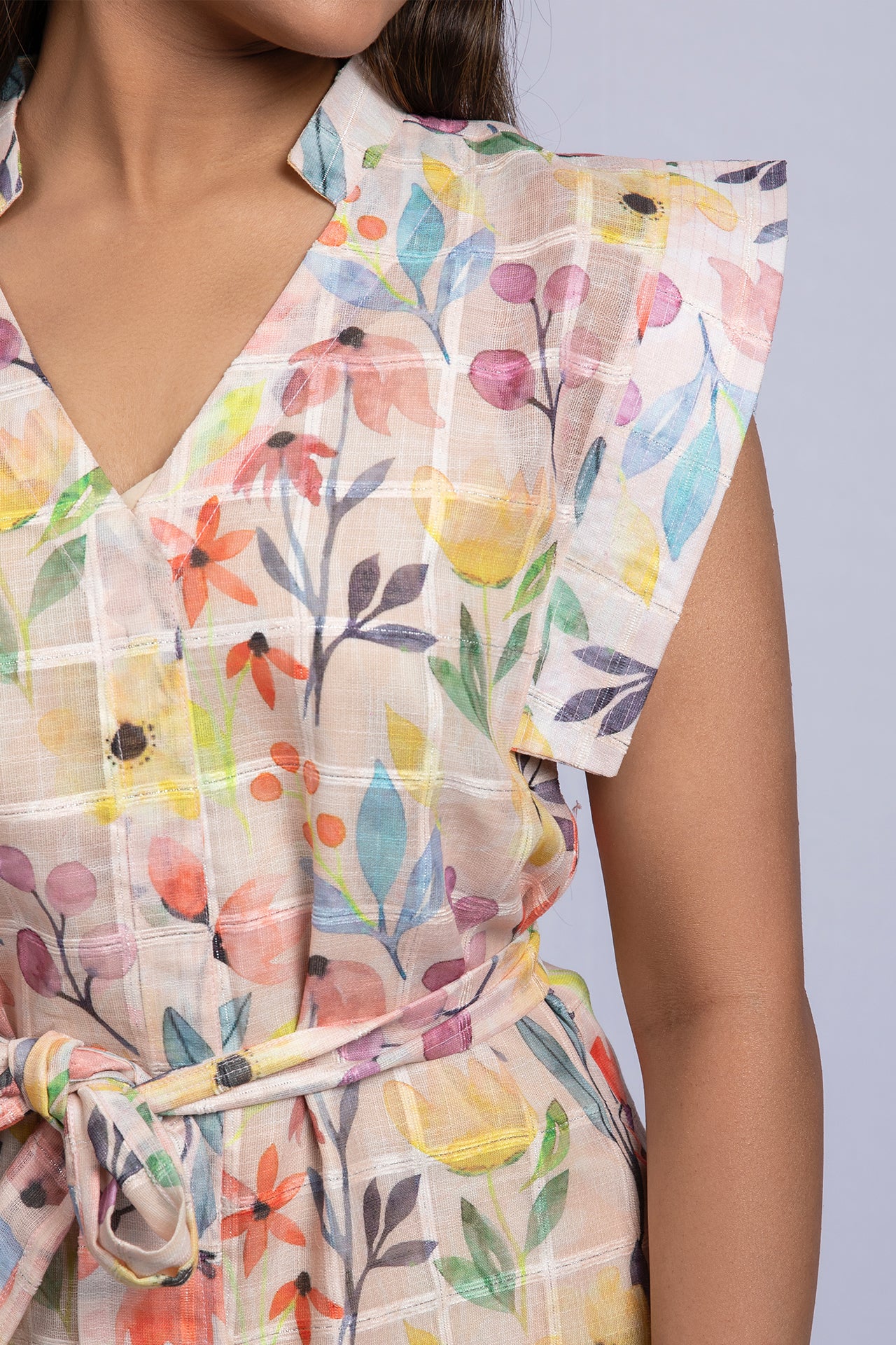 Floral Printed Linen Midi Dress