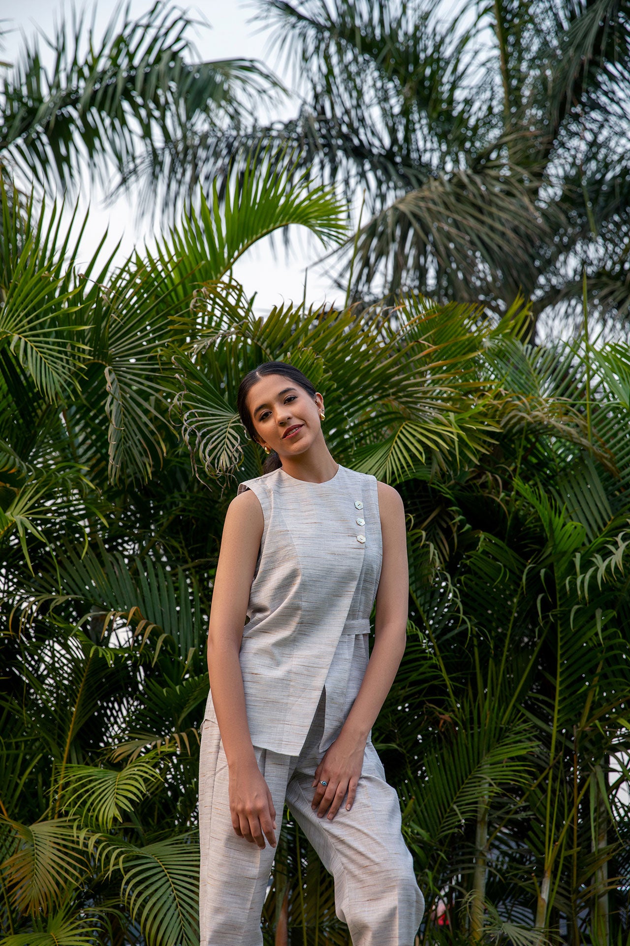 Khaki soft cotton linen Co-ord Set TOP
