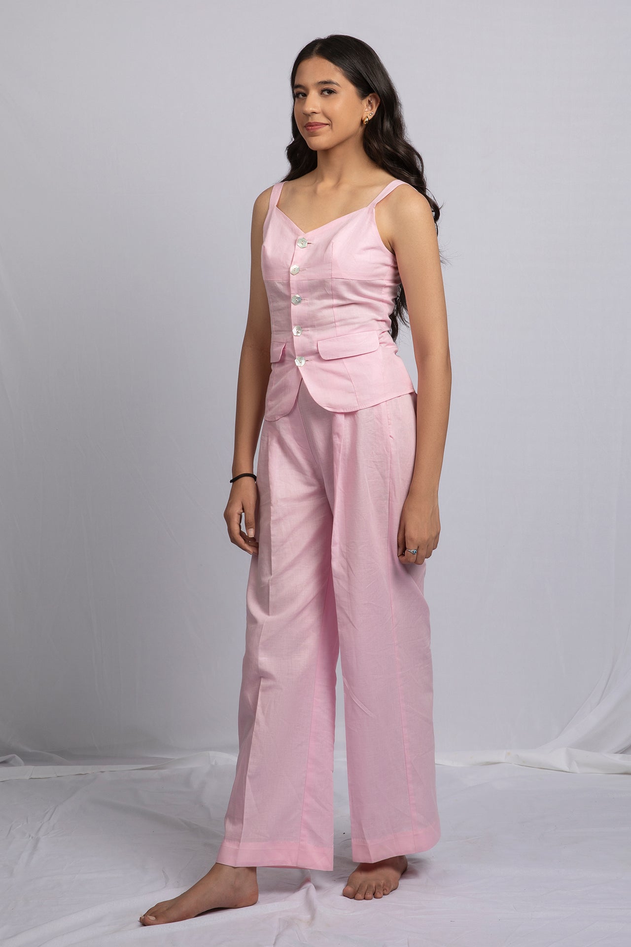 Pink Linen Blend waist coat SHIRT