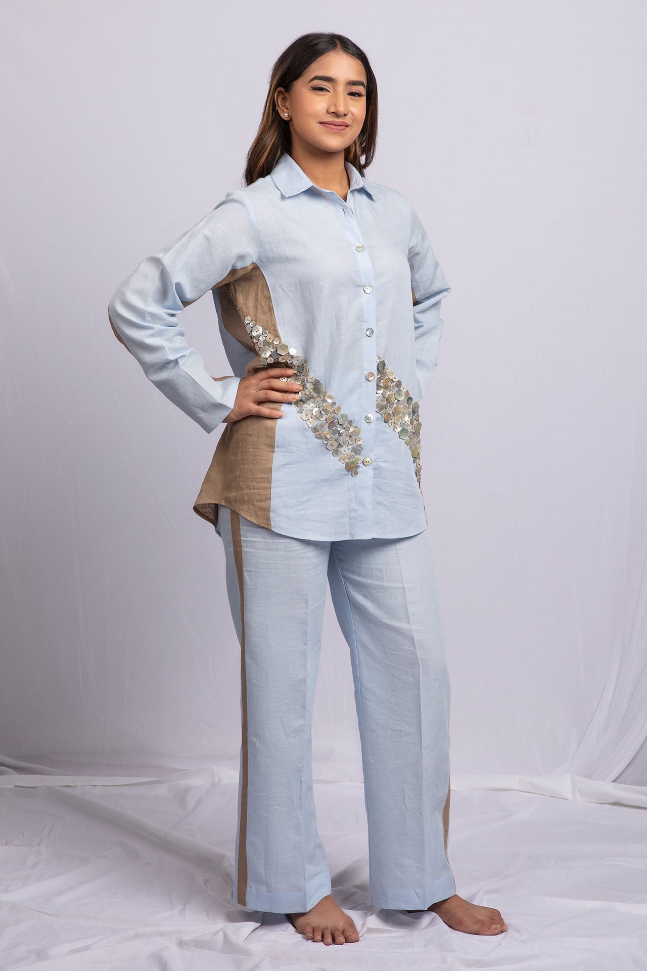 Linen Blue Sea Shells Co-Ord SHIRT