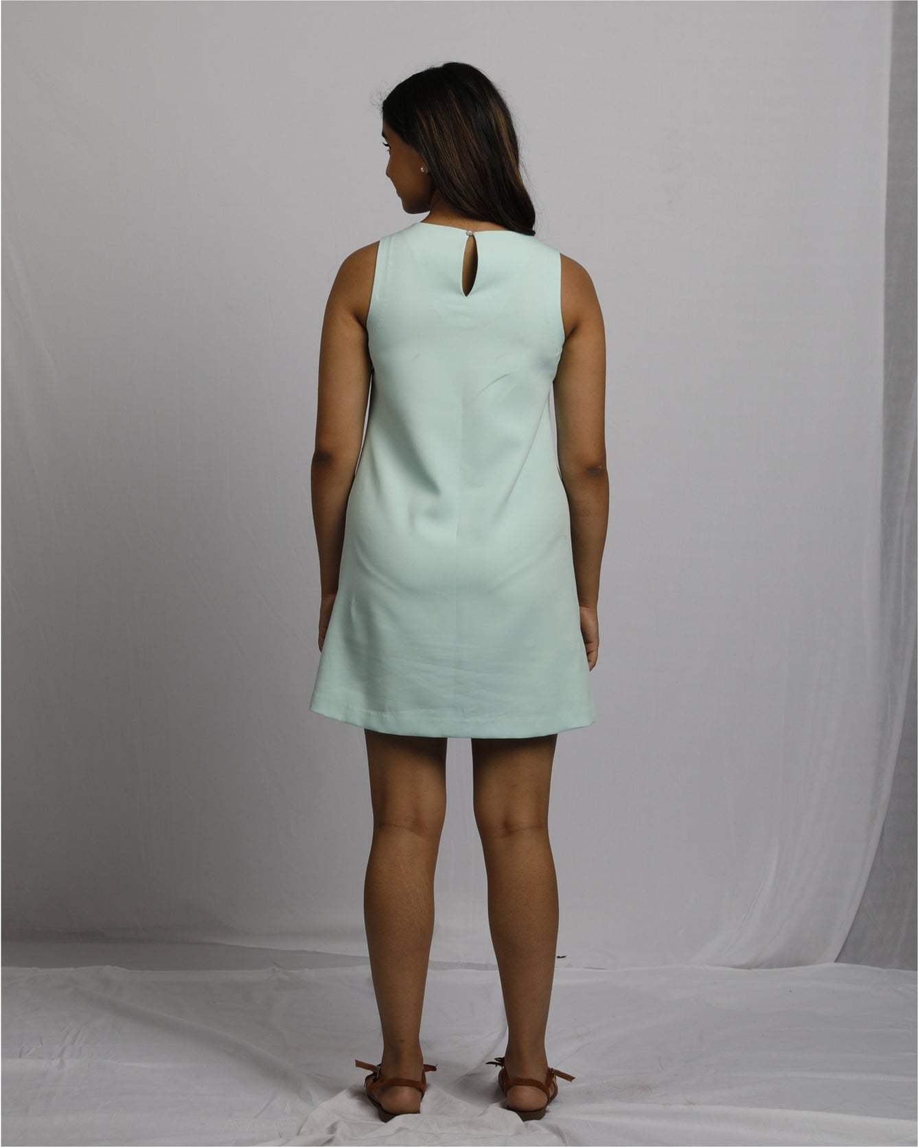 Checkers Color-block Short Dress- MINT GREEN