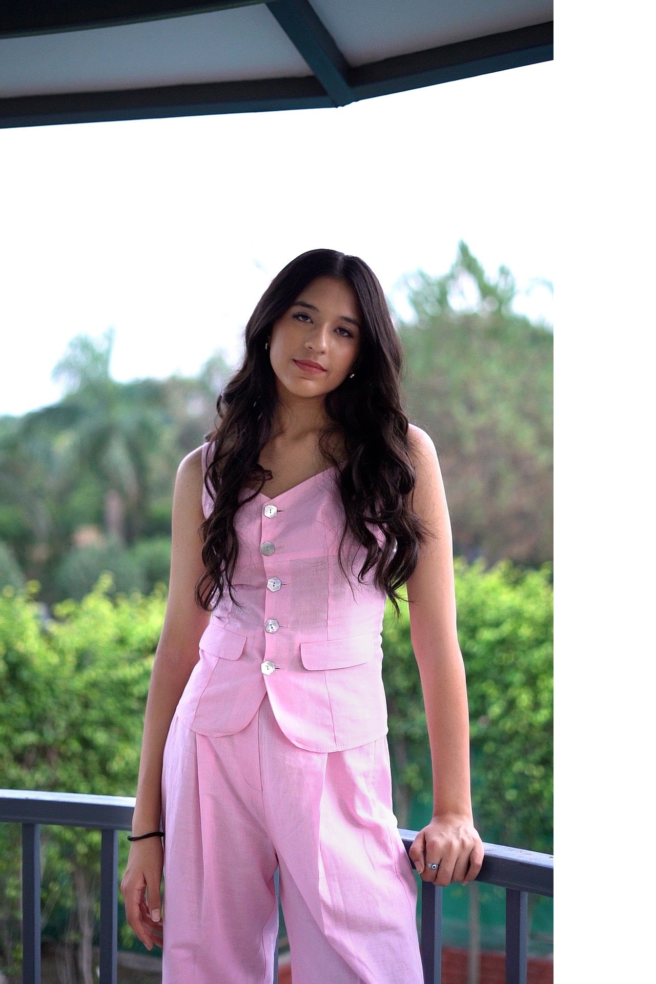 Pink Linen Blend waist coat SHIRT