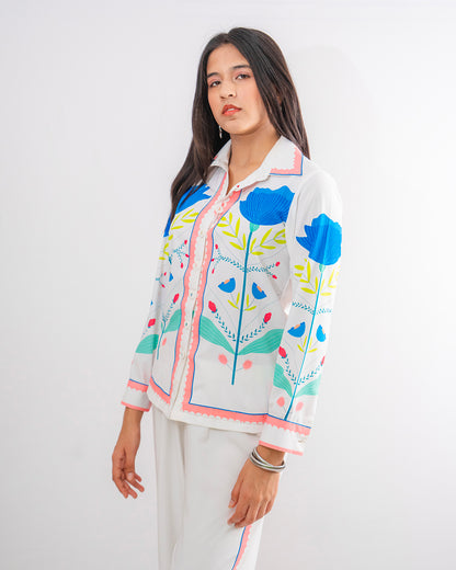 The Classic White Floral Co-ord Set- EUPHORIA