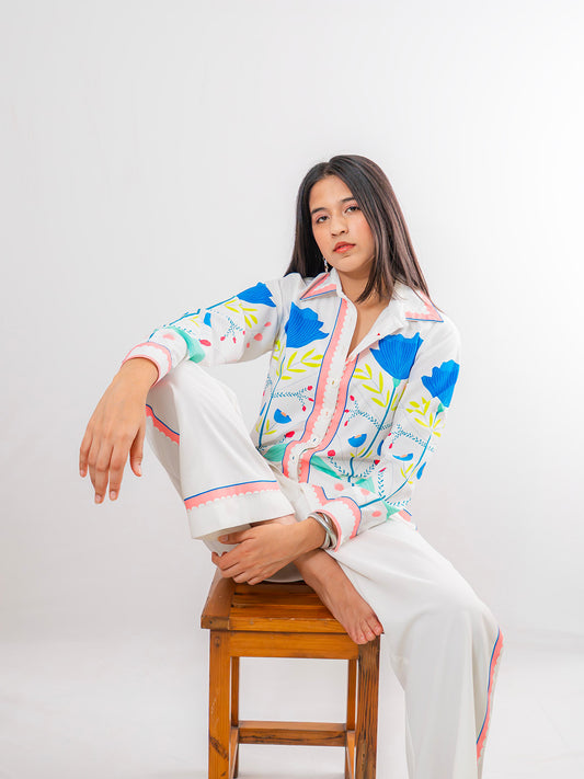 The Classic White Floral Co-ord Set- EUPHORIA