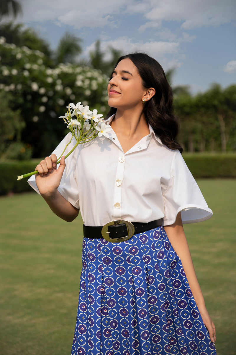 White Poplin Shirt with Bell Sleeves