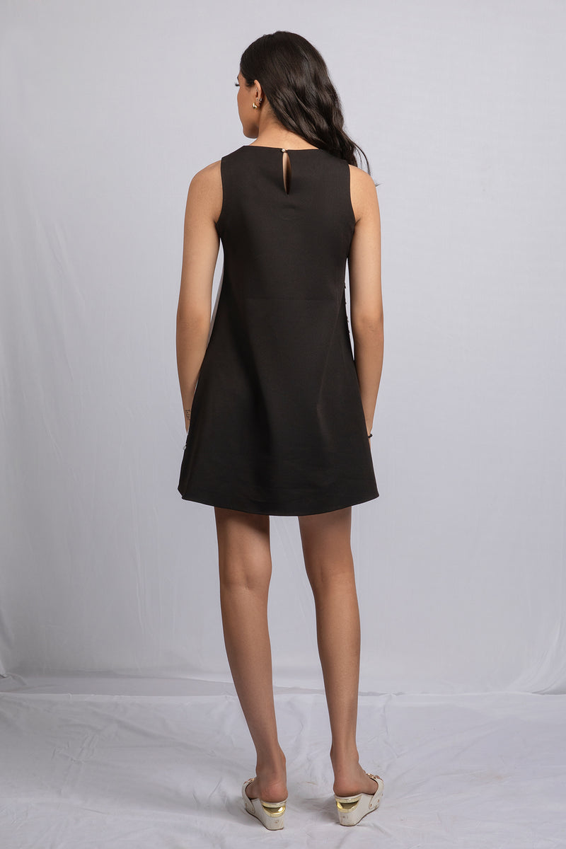 Checkers Color-block Short Dress- BLACK