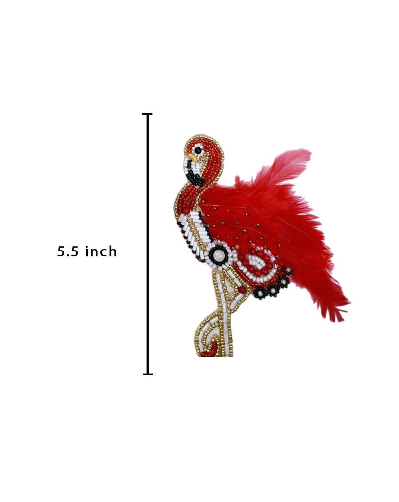 Handmade embroidery patch Flamingo Feather Bird-Red
