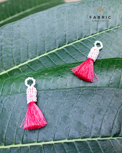 Handmade small thread tassel with pearl beads head-Pink