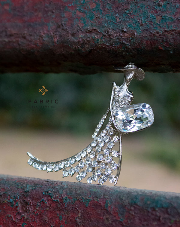 Metal Golden Lady Brooch-Silver