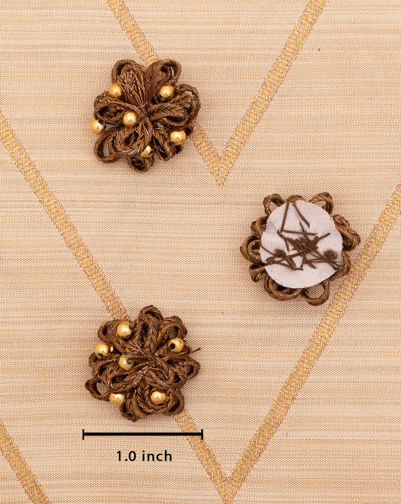 Handmade flower shaped dori gota patti patch-Brown