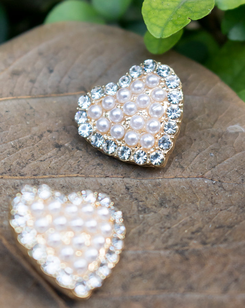 Designer heart shaped metal button with pearls