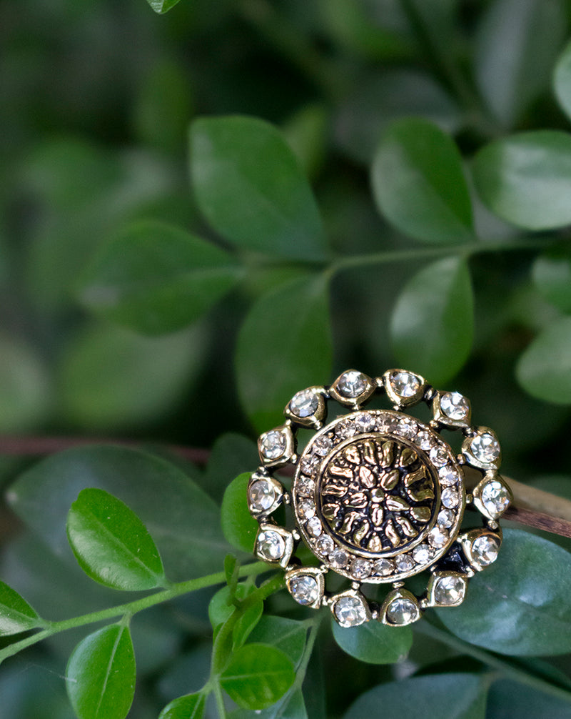 Designer antique metal button in rhinestone