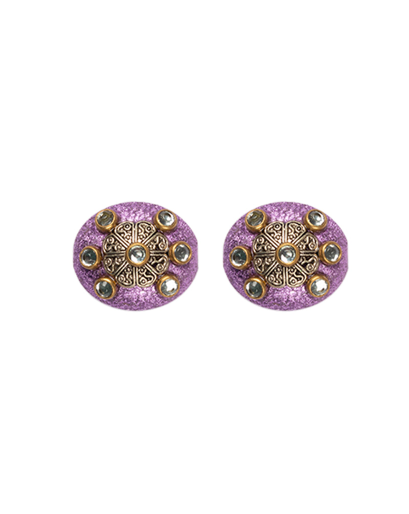 Purple Designer kundan insert and metal embellished button