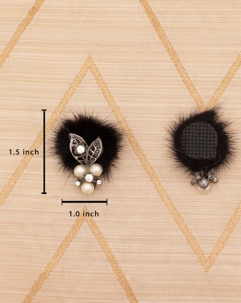 Handmade embroidery patch in fur and metal charm-Black
