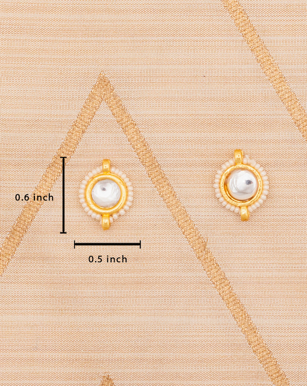 Round handmade metal kundan button-White