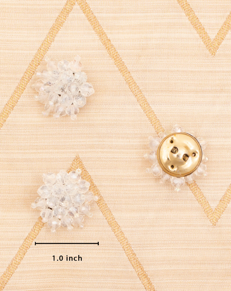 Designer handmade button in shiny beads-White