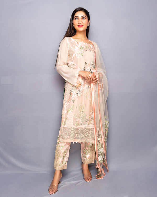 Peach Linen cotton Pakistani style suit set