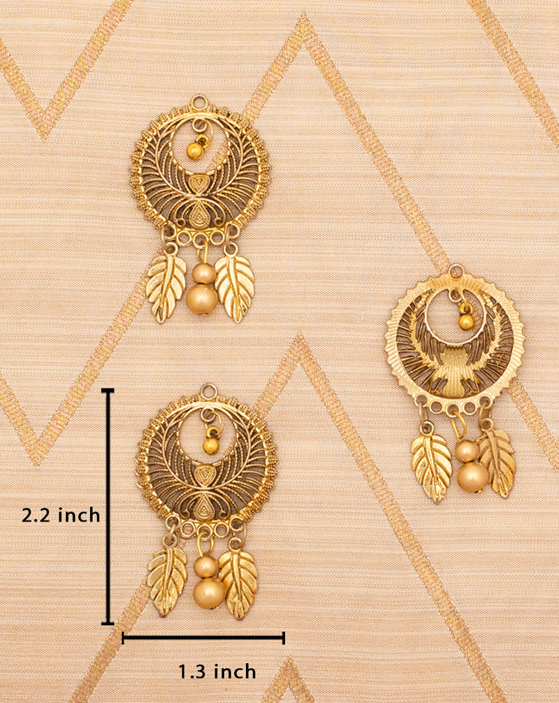 Designer Antique Jhumka with Beads Button-Golden