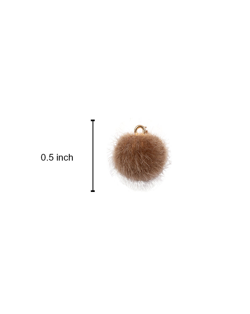 Fur Fabric Ball Button-Brown