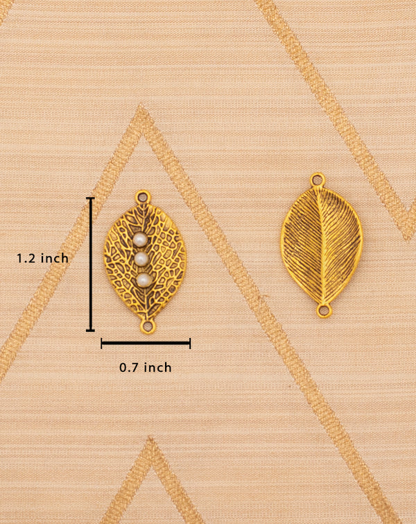Engraved Leaf Shape Metal Button with Rhinestone-Golden