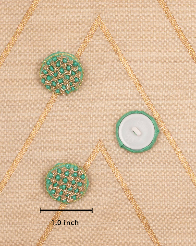 Designer handmade button embellished in beads-Sea Green