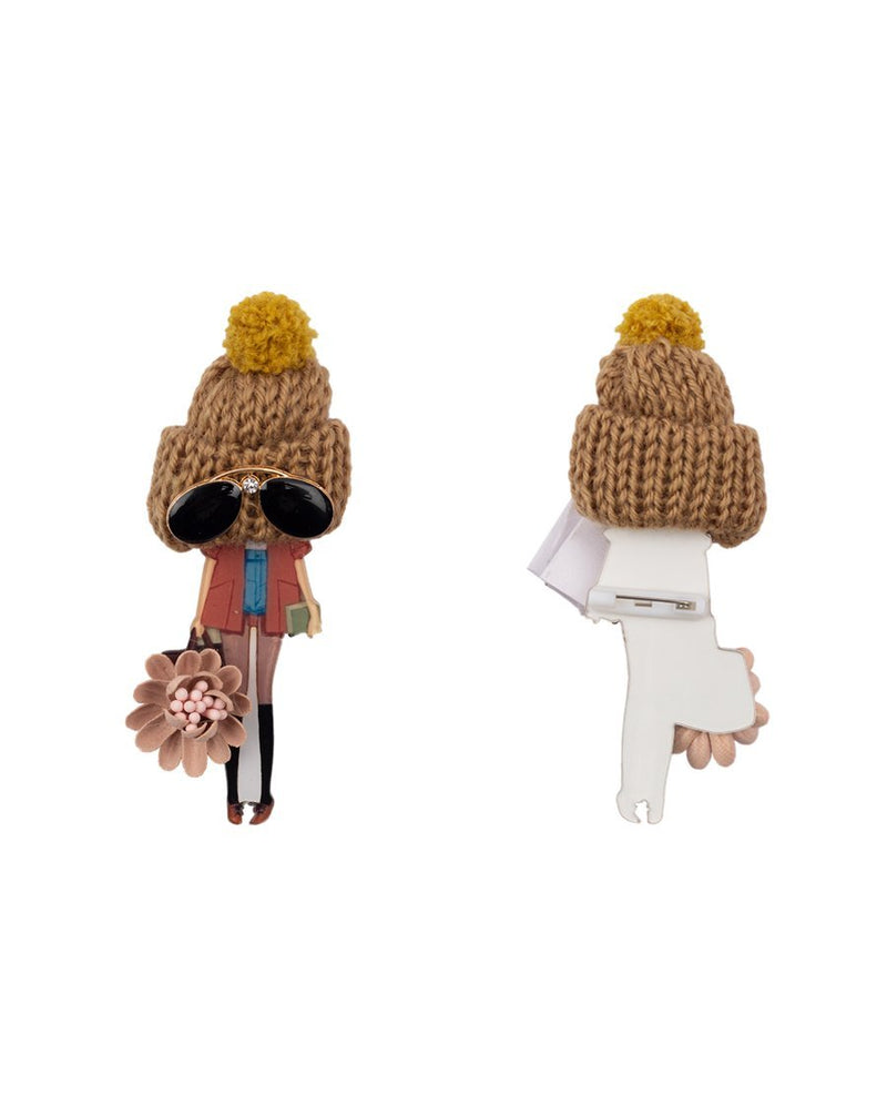 Brown Hat Figure Brooch Pin