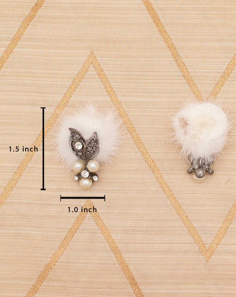 Handmade embroidery patch in fur and metal charm-White