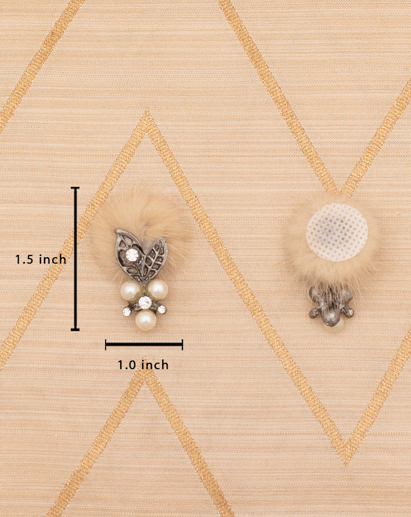Handmade embroidery patch in fur and metal charm-Beige