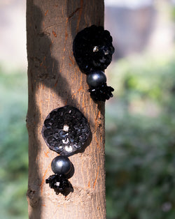 Handmade embroidery patch in sequins and pearl-Black