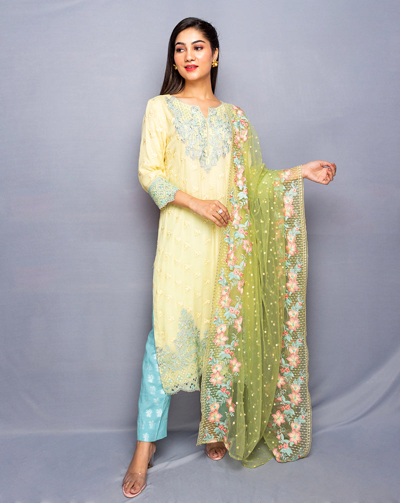 Lemon Pakistani style Chiffon kurta set