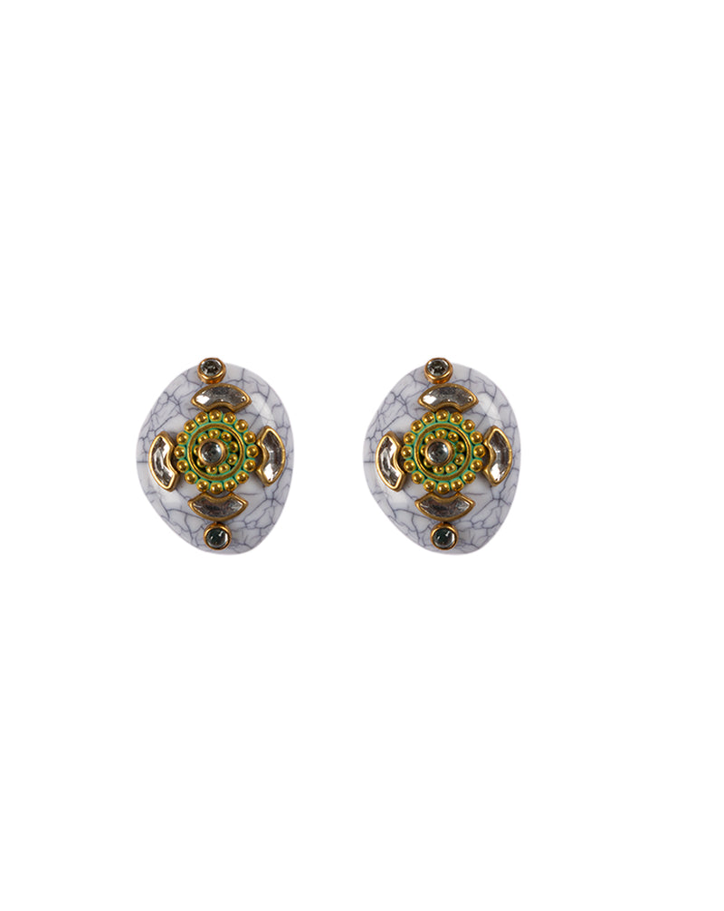 Off white Designer metal and kundan embellished button