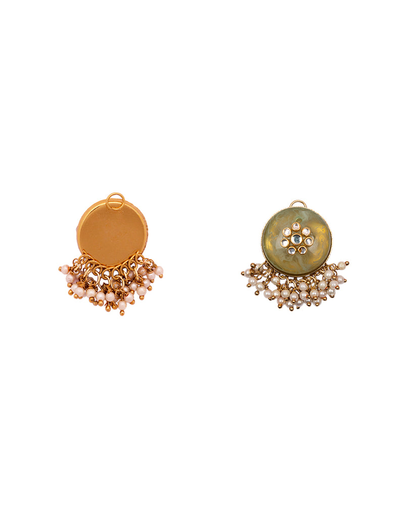 Designer kundan metal button with pearl hanging-Green
