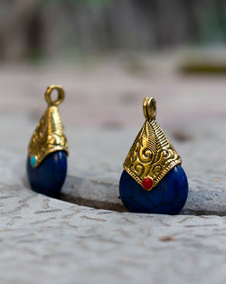 Navy Blue Designer metal button in resin with carved metal head and stone work in small size