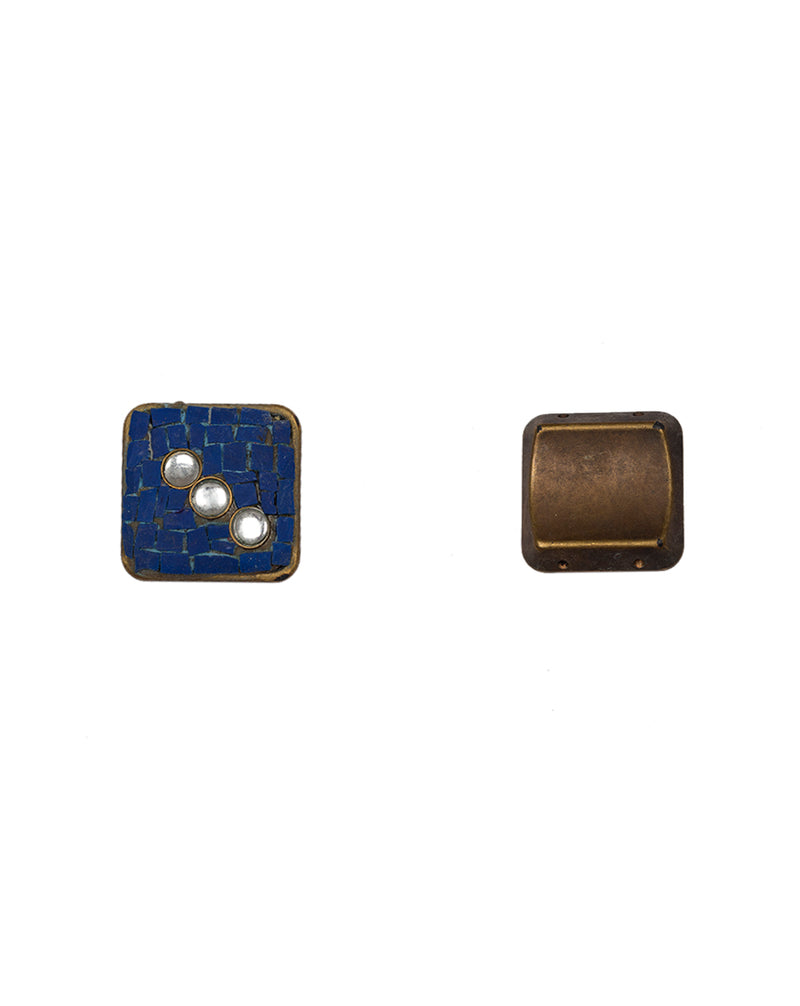 Designer square Tibetan style metal buttons with stone embellishments-Dark Blue