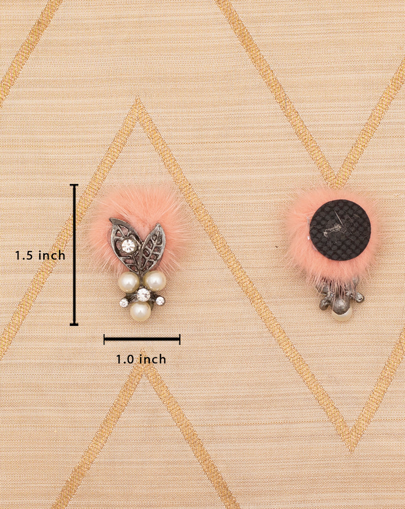 Handmade embroidery patch in fur and metal charm-Peach